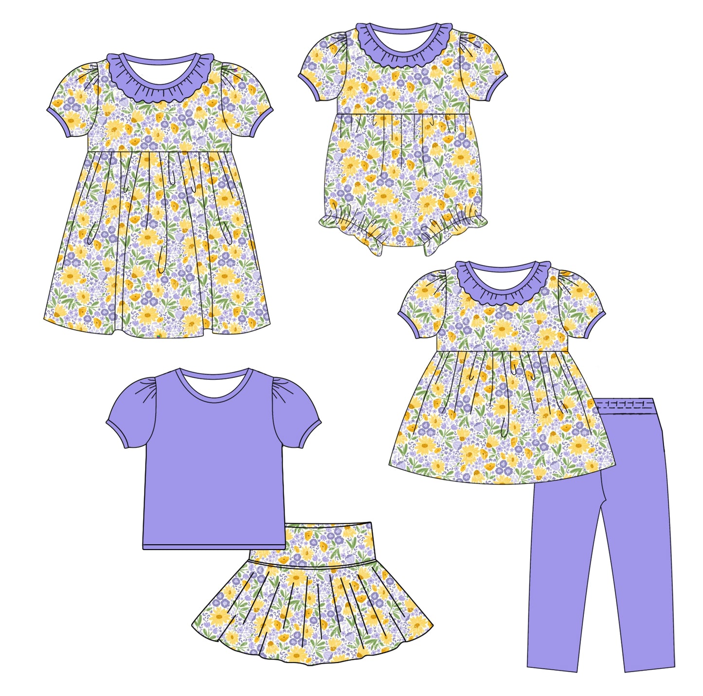 25.9.24 custom each style moq 8 eta 6-8week Sibling Sisters floral baby girl short sleeve pants sets and skirts sets and dress and rompers match family design