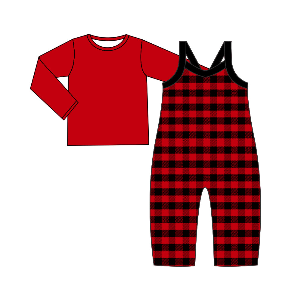9.12 custom each style moq 5eta 4-6week baby girls clothes black and red plaid long sleeve suspender pants sets
