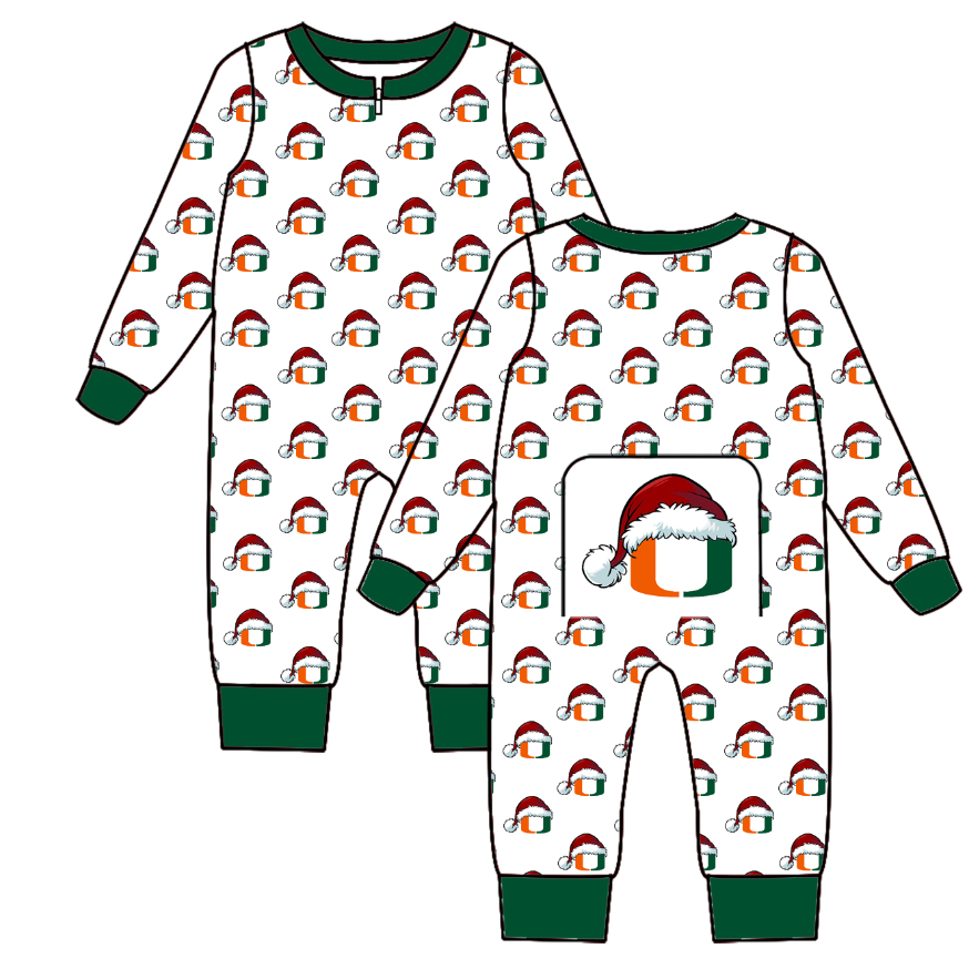 Custom moq 5 eta 6-8weeks Christmas hat magnet orange green team long sleeve boys romper