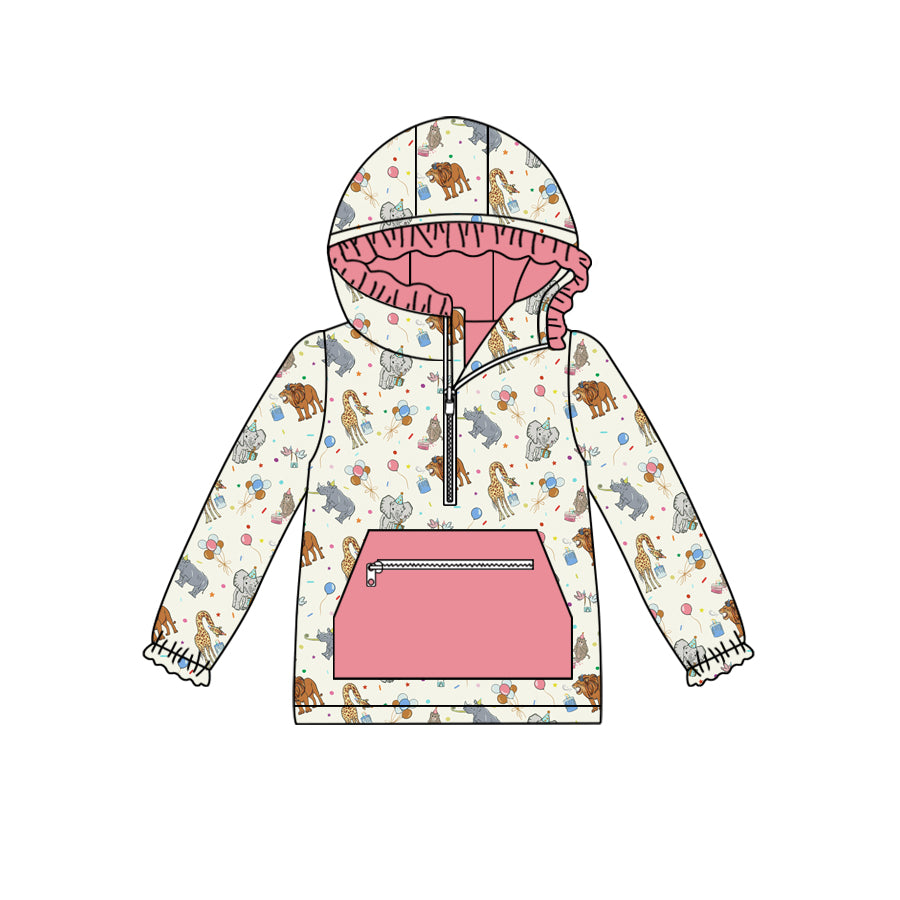 8.31 custom each style moq 5 eta 4-6week baby girls clothes animal pink hooded long sleeve top