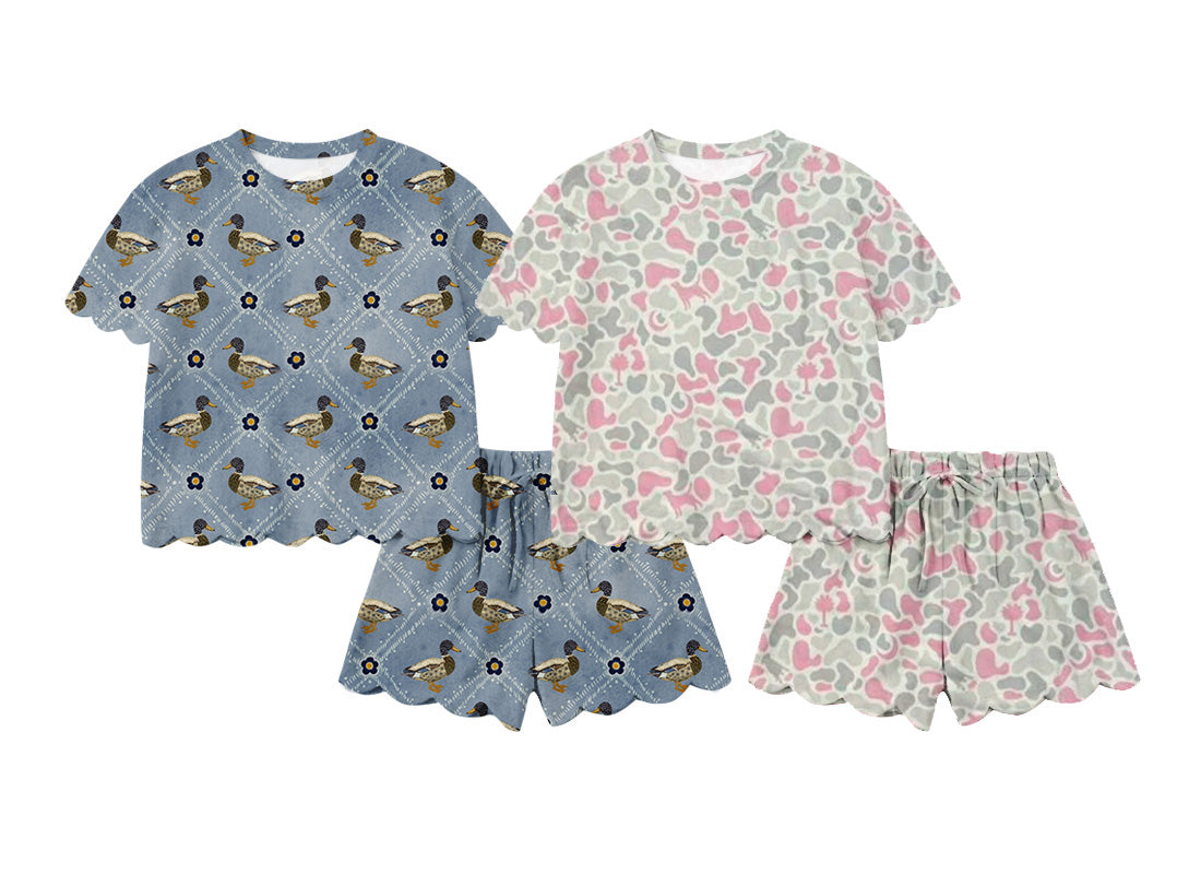 3.6 Custom moq 5 mix size Sibling Girls Summer Outfit Set with Short Sleeves Top And Shorts
