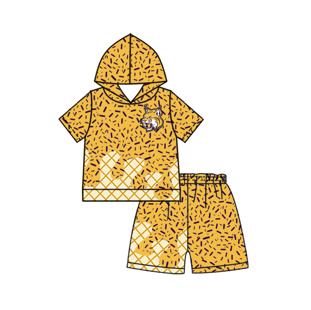 custom moq 5 mix size MSD072408 Baby Kids Sprinkles Drip Team Short Sleeve Hooded Top And Shorts Clothes Set