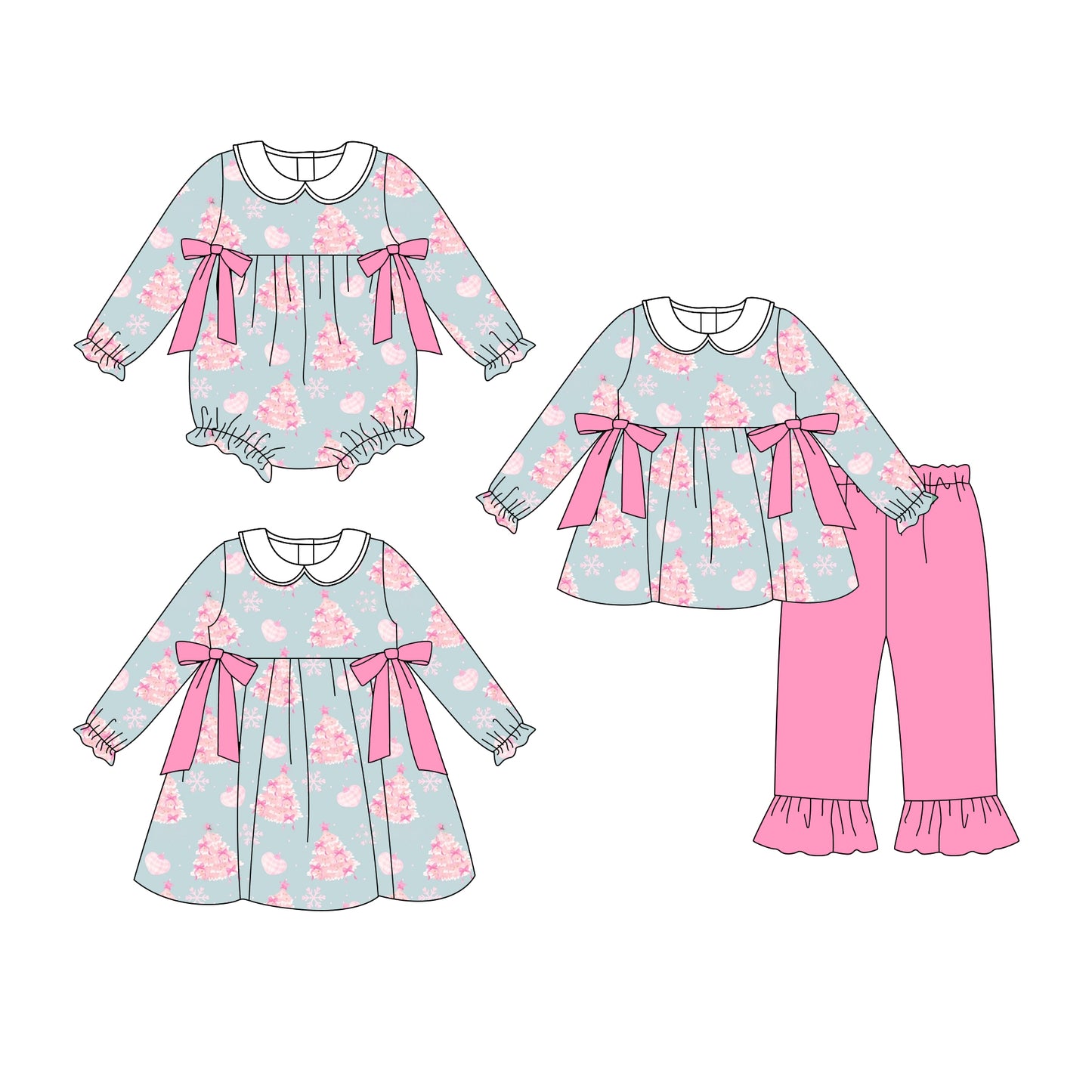 25.8.20 custom each style moq 5eta 4-6week Sibling Sisters Christmas baby girl long sleeve pants sets and dress and rompers match family design