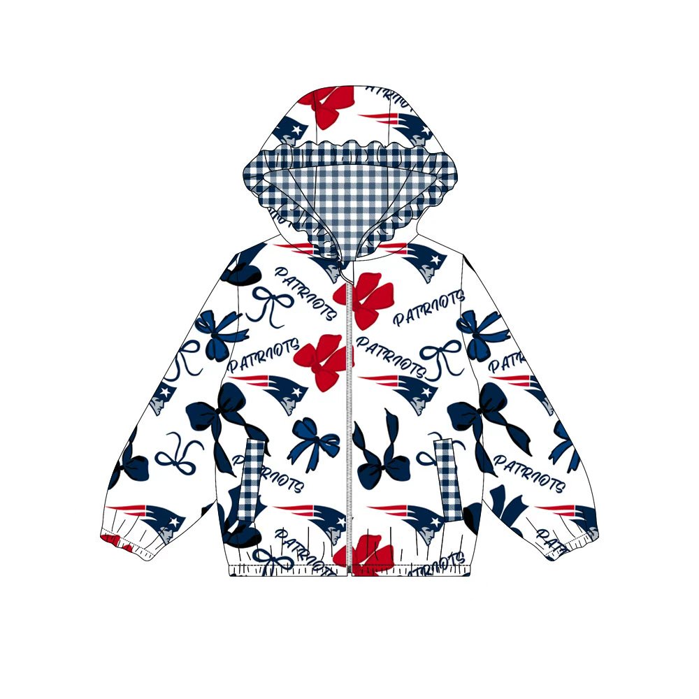 Custom moq 8 mix size milk silk summer team baby girls clothes bow navy blue hooded long sleeve top-25.9.27