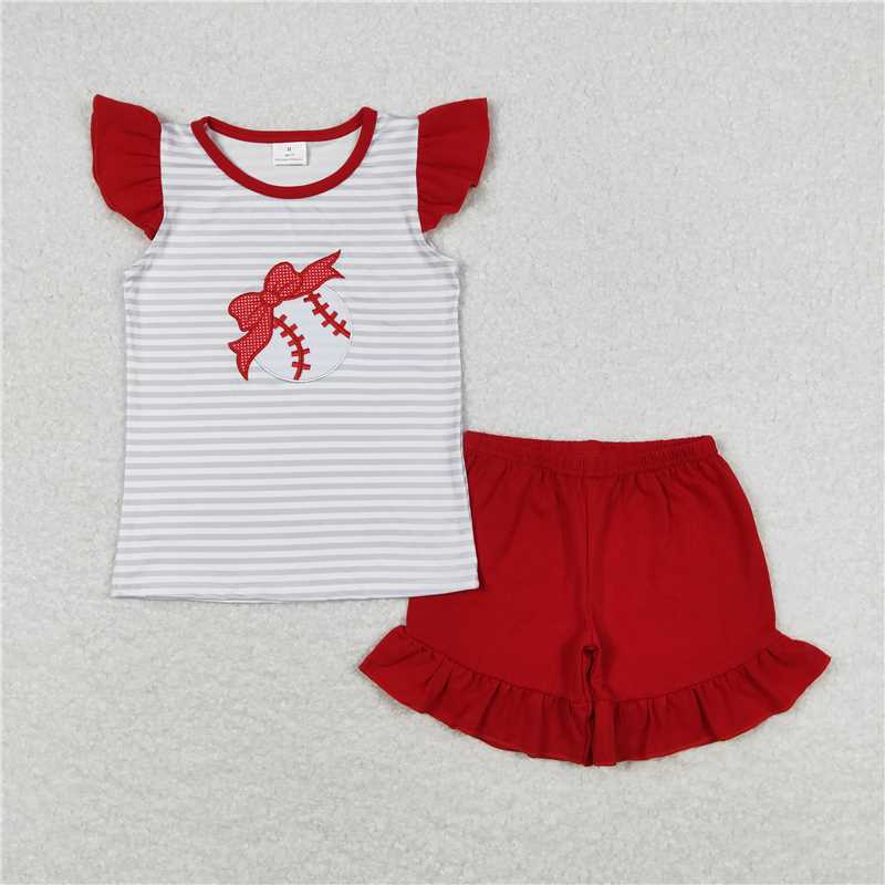 RTS NO MOQ baby girls clothes embroidery baseball Rompers Clothes Sets