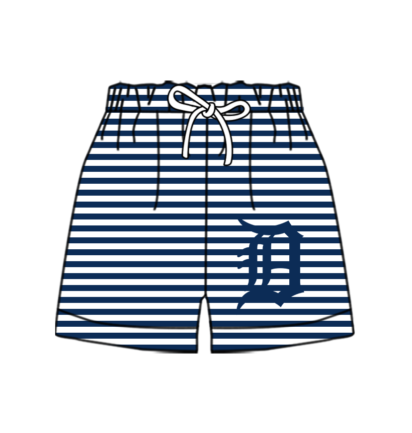 Custom moq 5 mix size milk silk summer teams Baby Navy Blue Striped Drawstring Shorts for Children Elastic Waist Kids Summer Shorts