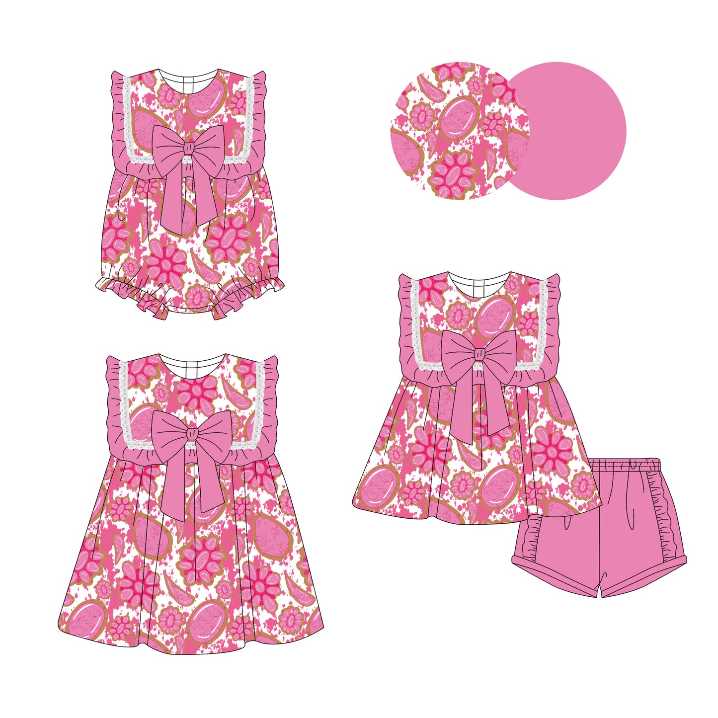 3.14 custom each style moq 5eta 4-6week Sibling Sisters floral baby girl short sleeve shorts sets and dress and rompers match family design