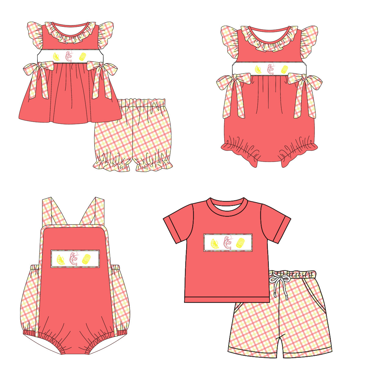 12.27 custom each style moq 5eta 4-6week Sibling Sister baby girl short sleeve shorts sets and sets 2 and girls romper and boy romper match design