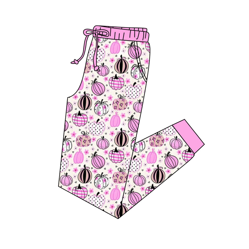 5.18custom each style moq 5eta 4-5week Sibling Sister pumpkin prints pink girls outfits and baby romper and aldult shorts match family design