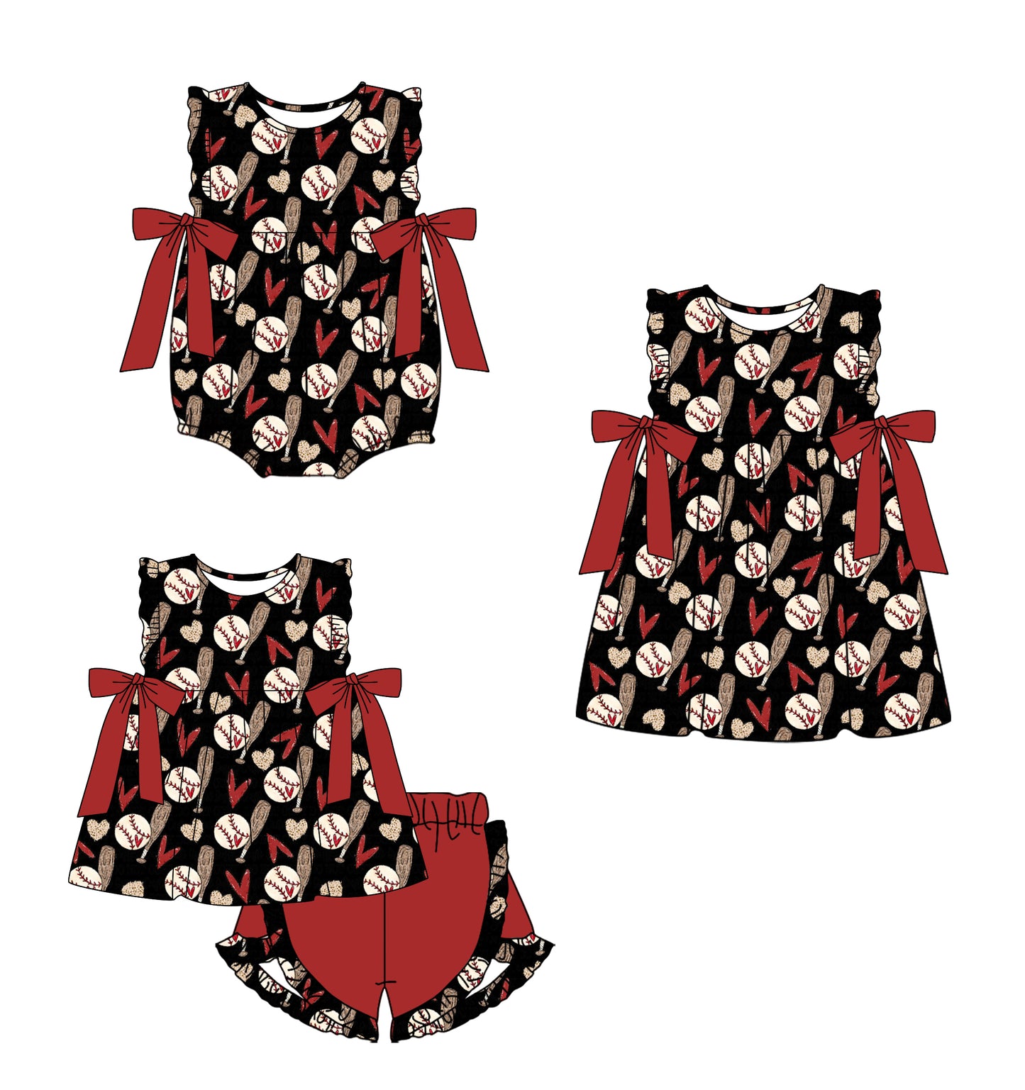 12.12 custom each style moq 5eta 4-6week Sibling Sister baseball love baby girl short sleeve shorts sets and dress and rompers match family design