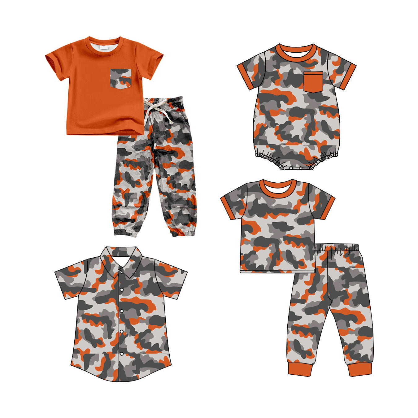 25.12.8 custom each style moq 5 eta 6-8week Sibling Sisters camouflage baby boy short sleeve pants sets 2 and top and rompers match family design