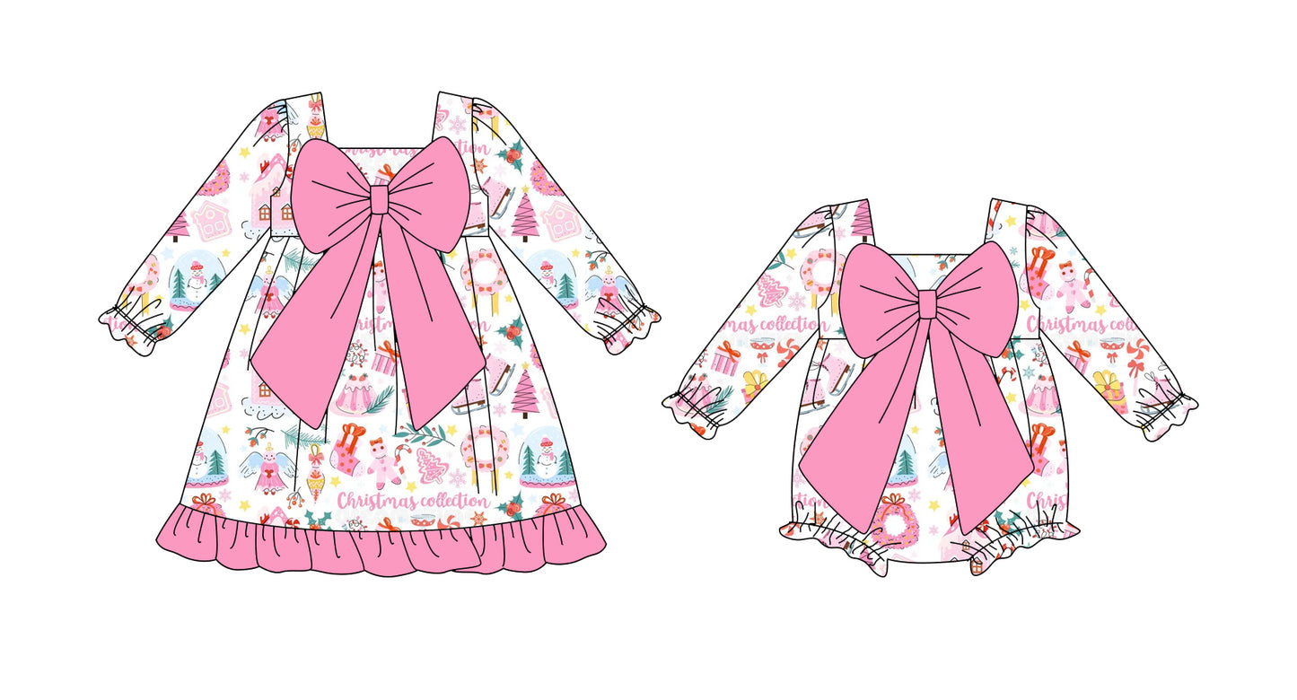 25.8.20 custom each style moq 5eta 4-6week Sibling Sisters Christmas baby girl long sleeve dress and rompers match family design