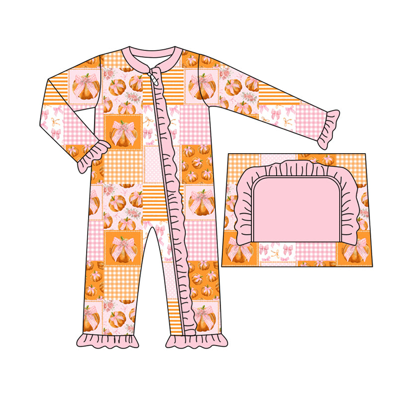 8.3 custom each style moq 5eta 4-6week Sibling Sister pumpkin pink and orange baby girls sets and dress and rompers match family design