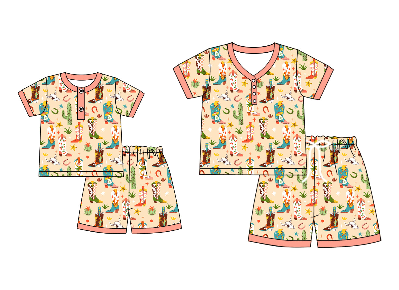 4.24 custom each style moq 5eta 4-6week Sibling Sister boot catcus short sleeve shorts sets and adult sets match design