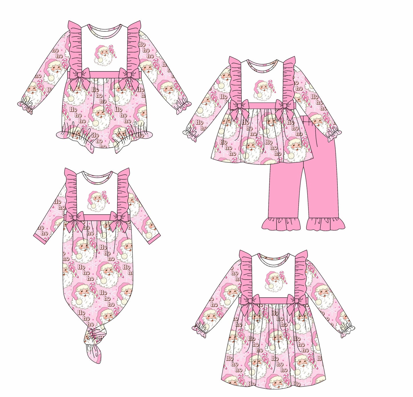 25.6.9 custom each style moq 5eta 4-6week Sibling Sisters Christmas pink baby girl long sleeve pants sets and dress and rompers and nightgown match family design