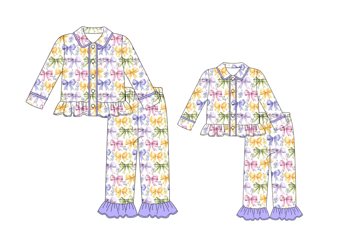 25.9.24 custom each style moq 5eta 4-6week Sibling Sister bow baby short sleeve pants sets and adult sets match design