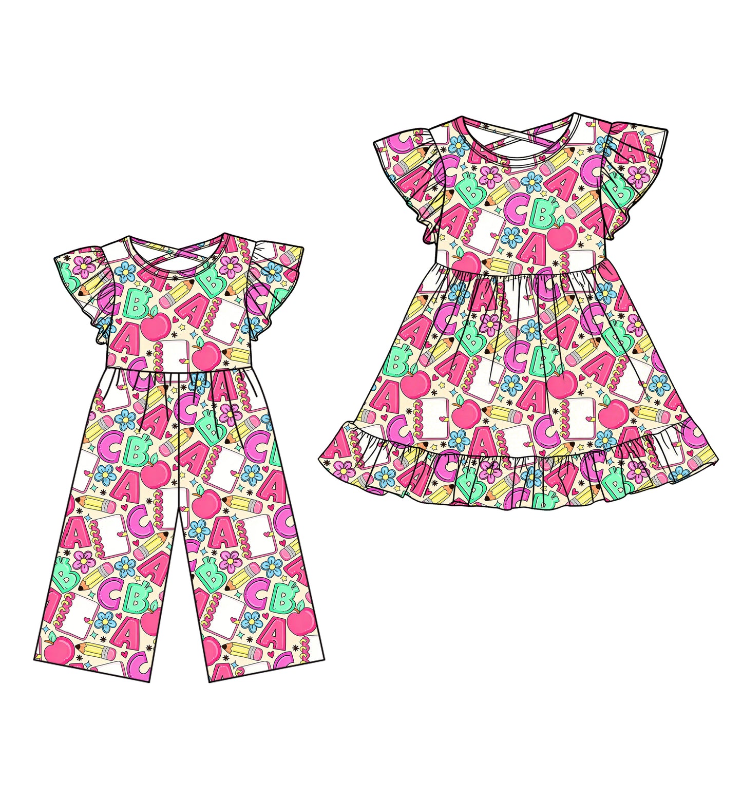 25.12.24 custom each style moq 5 eta 6-8week Sibling Sister ABC baby short sleeve dress and jumpsuit match design