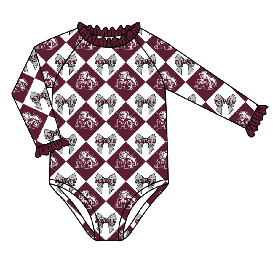 Custom moq 5 mix size Dark red swim fabric Checkered team swimsuits girls swim