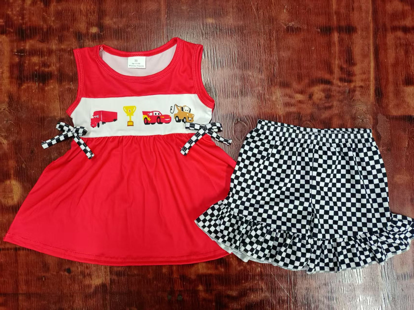 Custom moq 3 eta 6-7weeks baby girls clothes cars sleeveless shorts sets