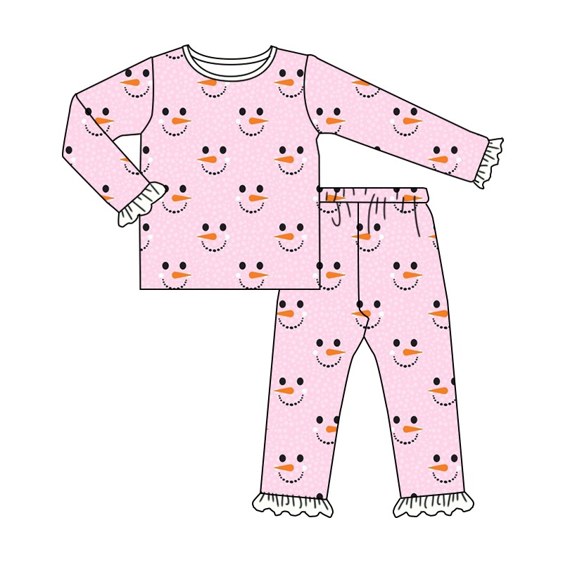 Deadline October 11 custom no moq eta 6-8weeks Carrot Snowman Pattern Pink Polka Dot Long Sleeve Suit