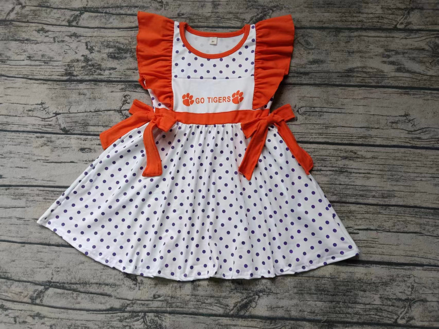 custom moq 5 eta 5weeks summer girls team GO TIGERS orange flying sleeve skirt dress