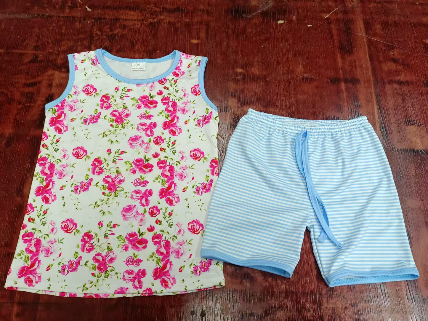 Custom moq 3 eta 6-7weeks baby girls clothes floral sleeveless shorts sets