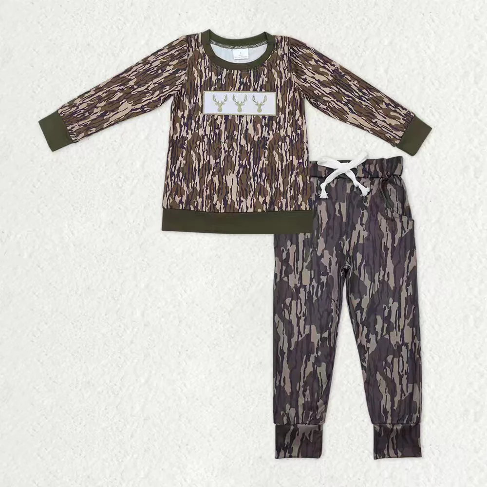 RTS NO MOQ(In Stock) baby boys clothes camouflage long Sleeve pants sets