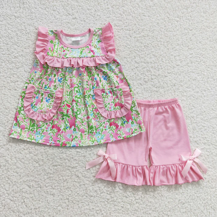 Sibling Baby Girls clothes Flowers Summer Sibling Sister Clothes Sets