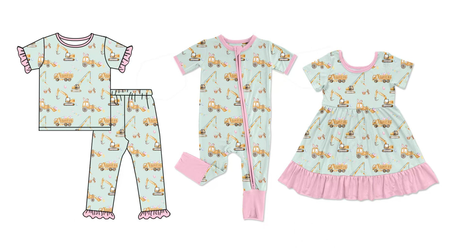 12.5 custom each style moq 5eta 4-6week Sibling Sister easter baby girl sets and dress and rompers match family design
