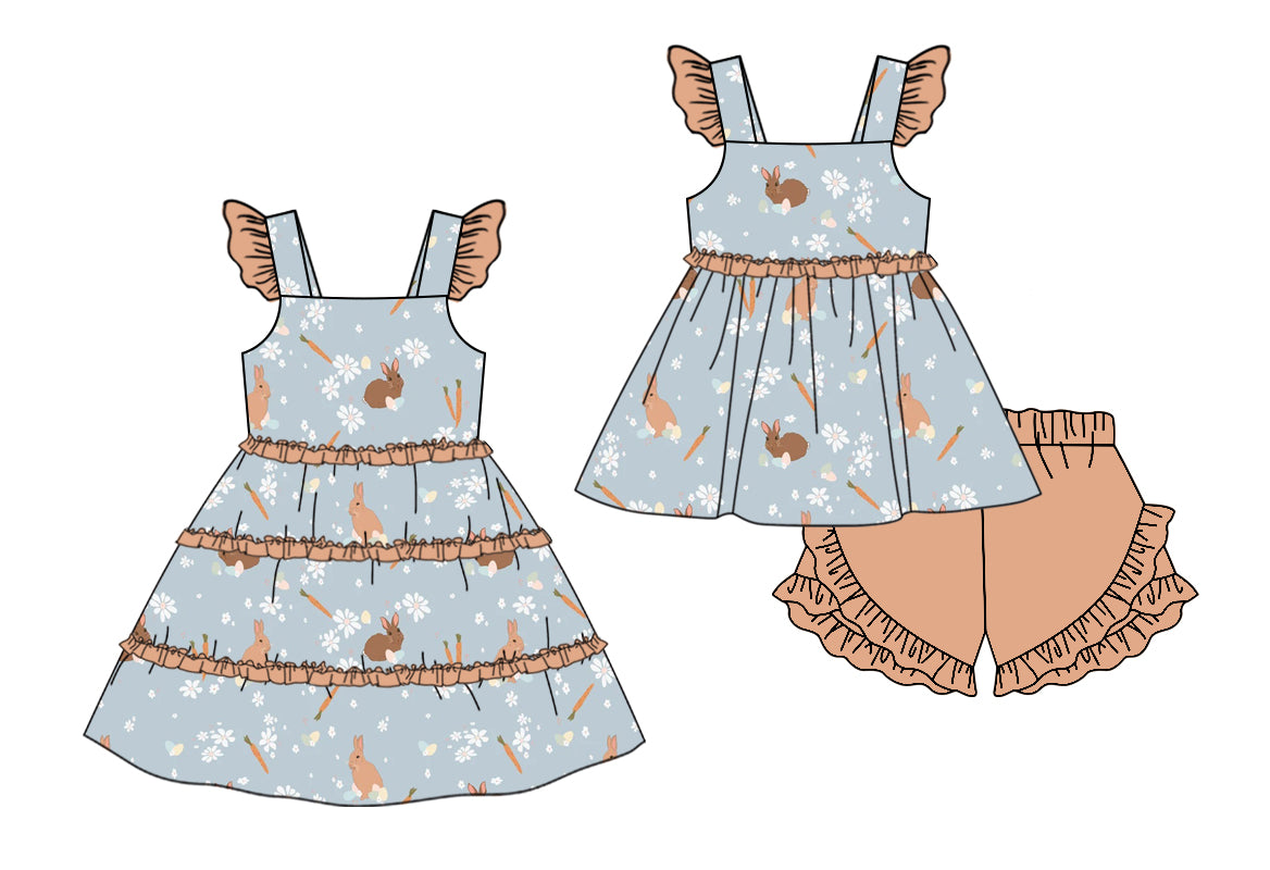 11.13 custom each style moq 5eta 4-6week Sibling Sister easter rabbit baby girl short sleeve shorts sets and dresses match design