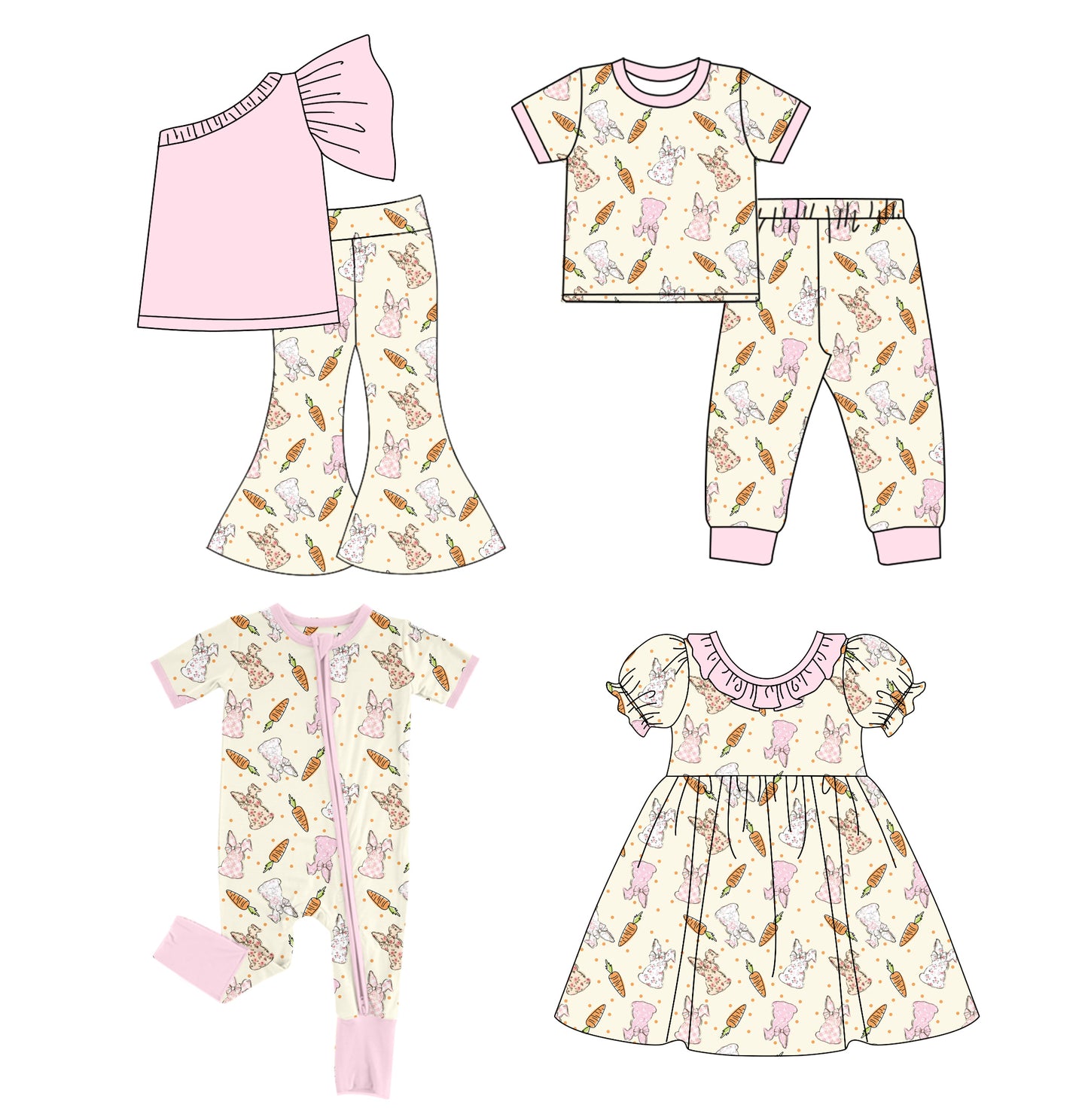 25.10.13 custom each style moq 5 eta 6-8week Sibling Sisters bunny carrot baby girl short sleeve pants sets 2 and dress and rompers match family design