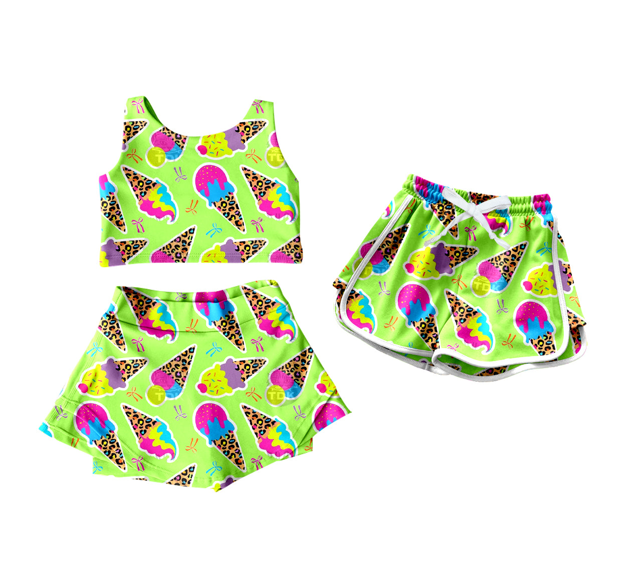 4.15 custom each style moq 5eta 4-6week Sibling Sister ice cream baby girls clothes Short sleeve yoga dress and shorts match family design