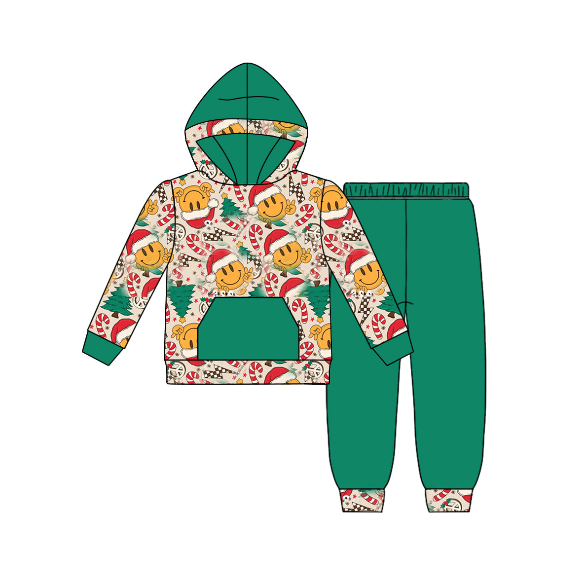 5.31 custom each style moq 5 eta 4-6week baby boys clothes christmas smiley green boys hooded long sleeve pants outfits