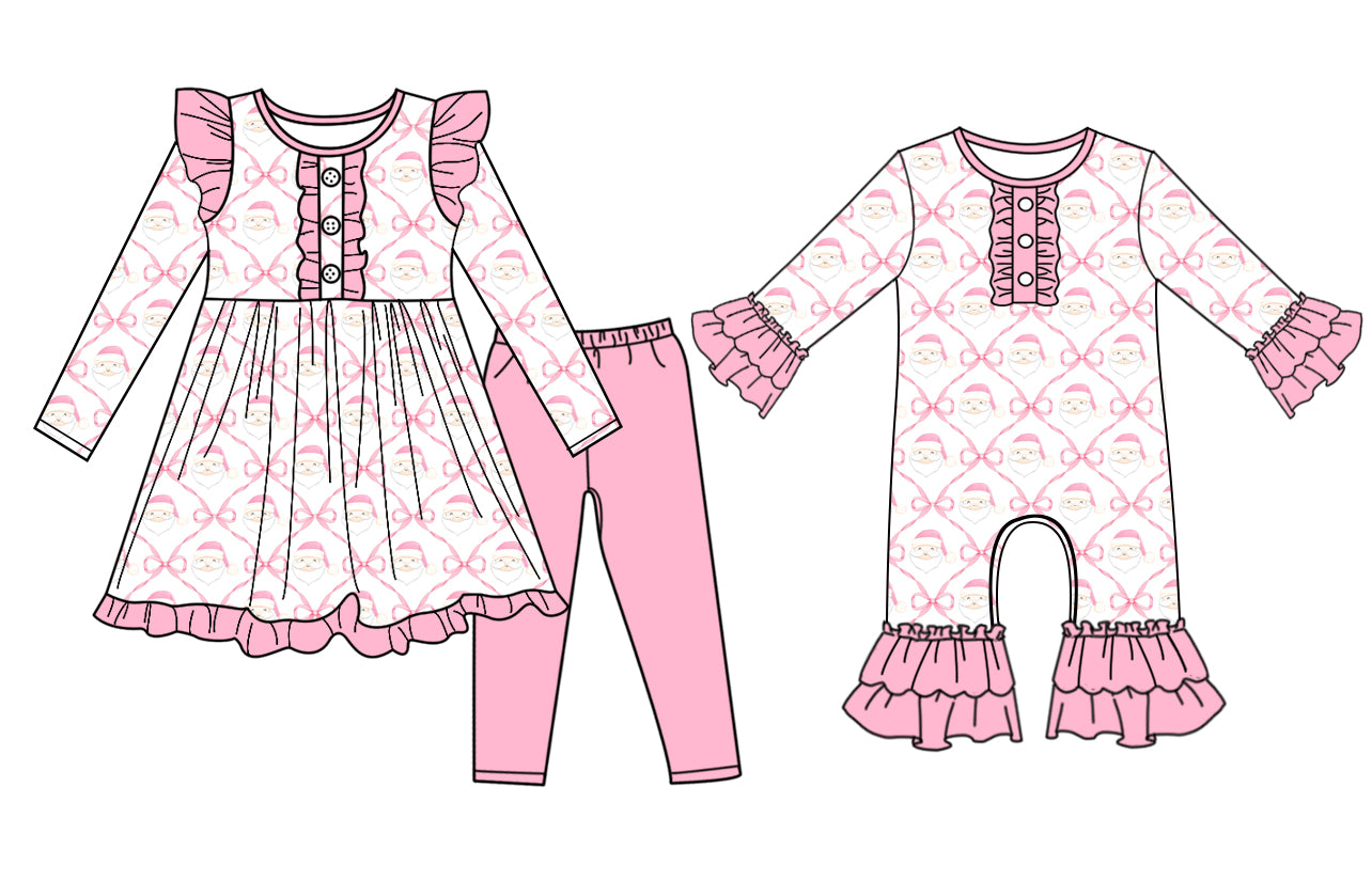 25.5.8 custom each style moq 5eta 4-6week Sibling Sisters Christmas bow pink baby girl long sleeve pants sets and rompers match family design