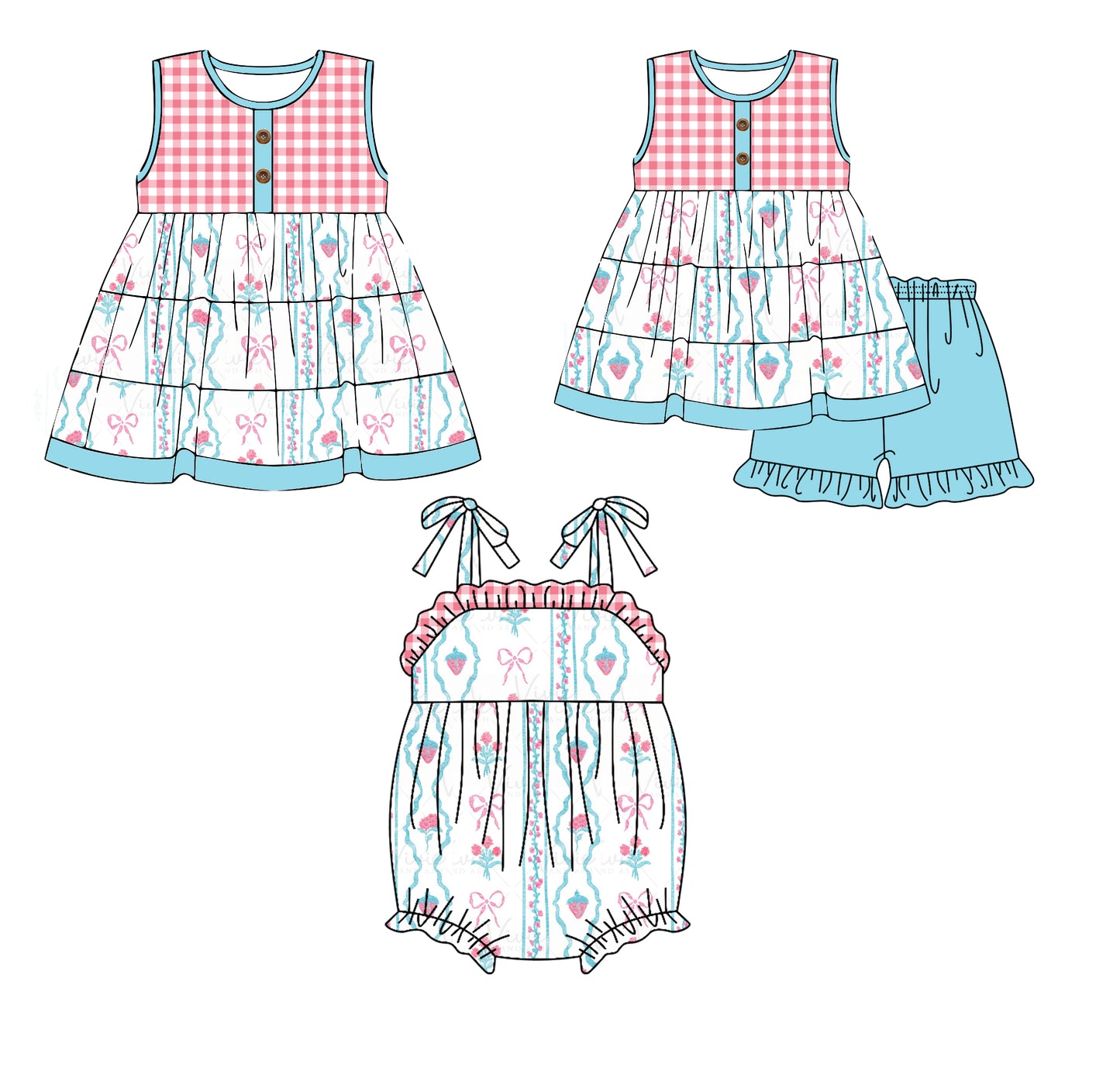 11.18 custom each style moq 5eta 4-6week Sibling Sister bow strawberry baby girl short sleeve shorts sets and dress and rompers match family design