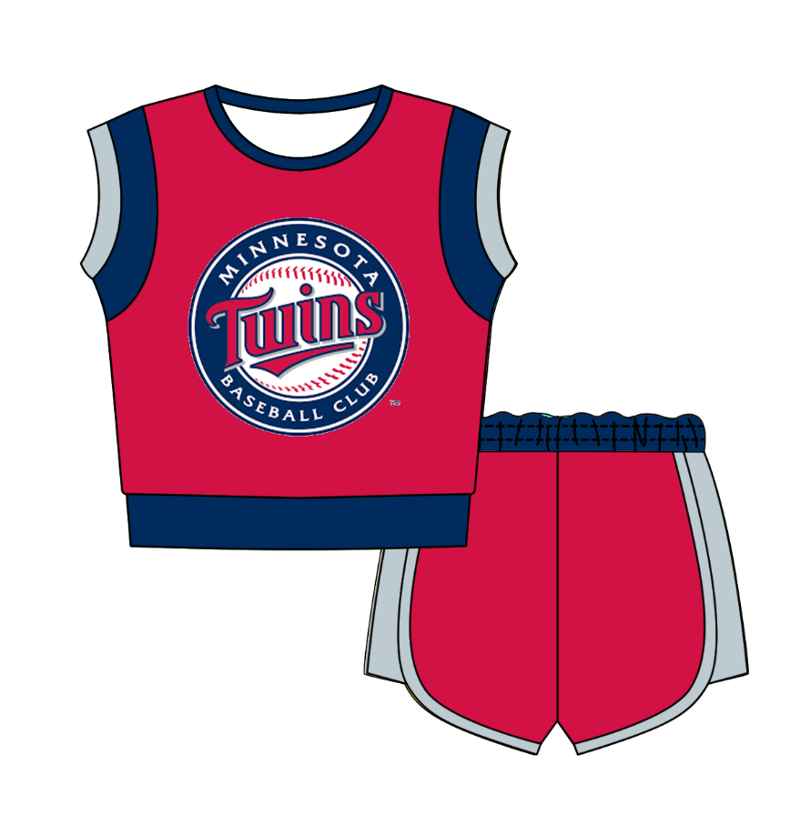 Custom moq 5 mix size milk silk summer teams Red Sleeveless O-Neck Top And Shorts Set Cute And Comfortable Kids' Outfit