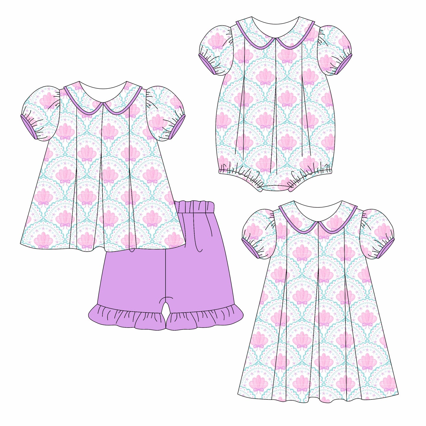 3.6 custom each style moq 5eta 4-6week Sibling Sisters bow baby girl short sleeve shorts sets and dress and rompers match family design