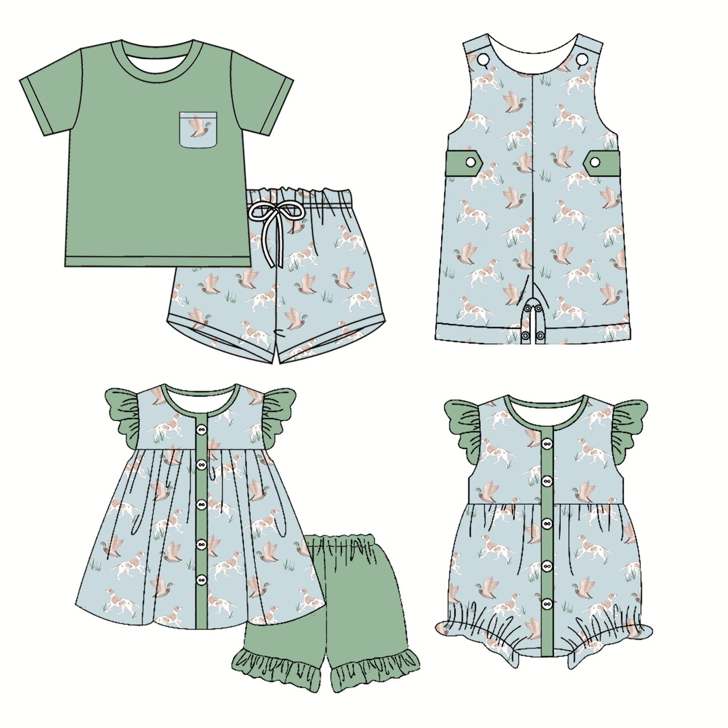 2.27 custom each style moq 5eta 4-6week Sibling Sister duck baby girl short sleeve shorts sets and sets 2 and boy romper and girl romper match design
