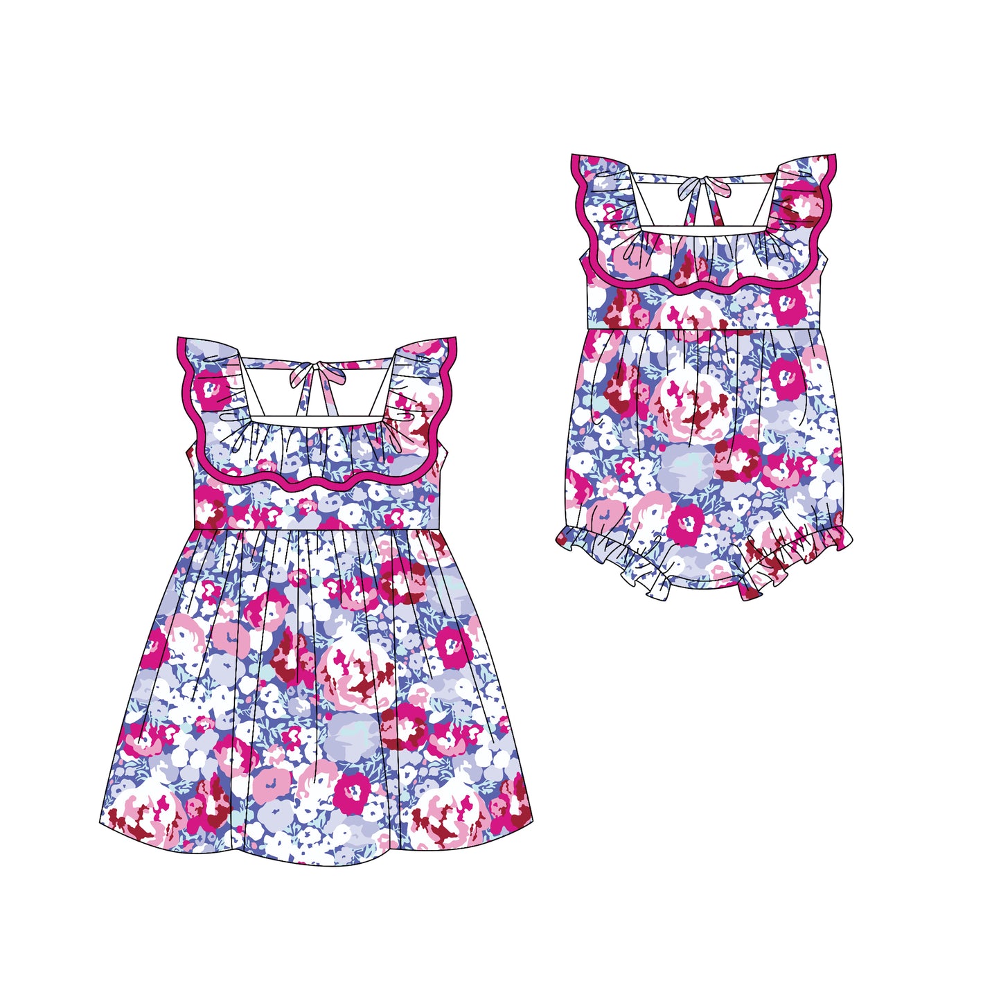 2.28 custom each style moq 5eta 4-6week Sibling Sister floral baby girl short sleeve dress and rompers match family design