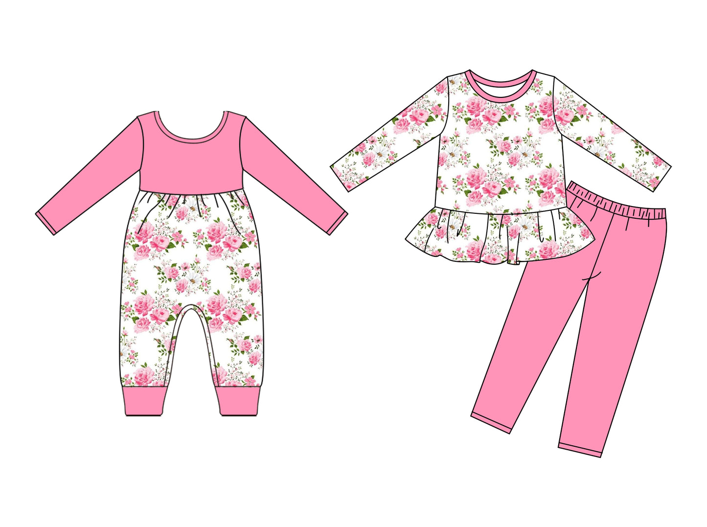 25.9.9 custom each style moq 5eta 4-6week Sibling Sisters floral baby girl clothes long sleeve pants sets and romper match family design