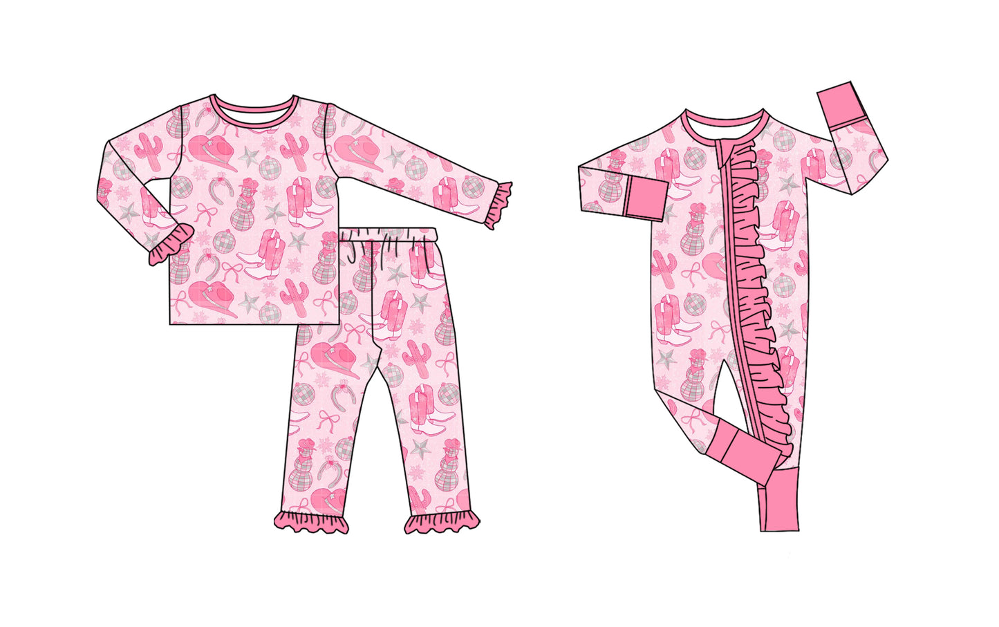 25.8.27 custom each style moq 5eta 4-6week Sibling Sisters catcus hat boots bow pink baby girl clothes long sleeve pants sets and romper match family design