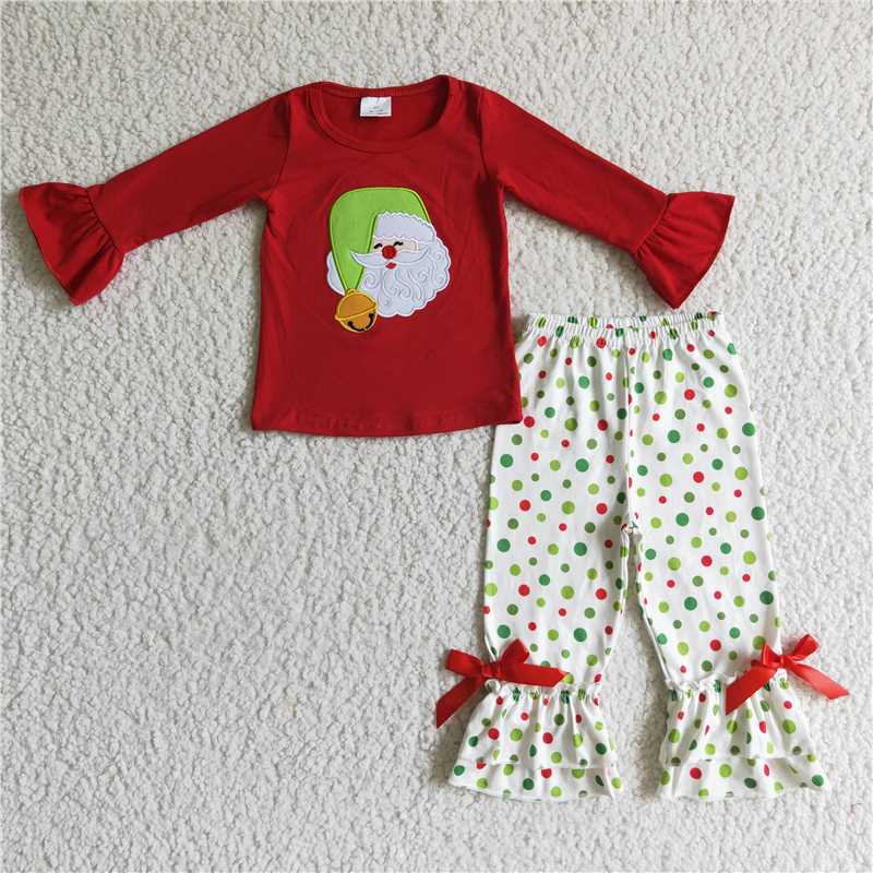 RTS NO MOQ(In Stock ) GLP0099 Embroidered Christmas long sleeve pants set