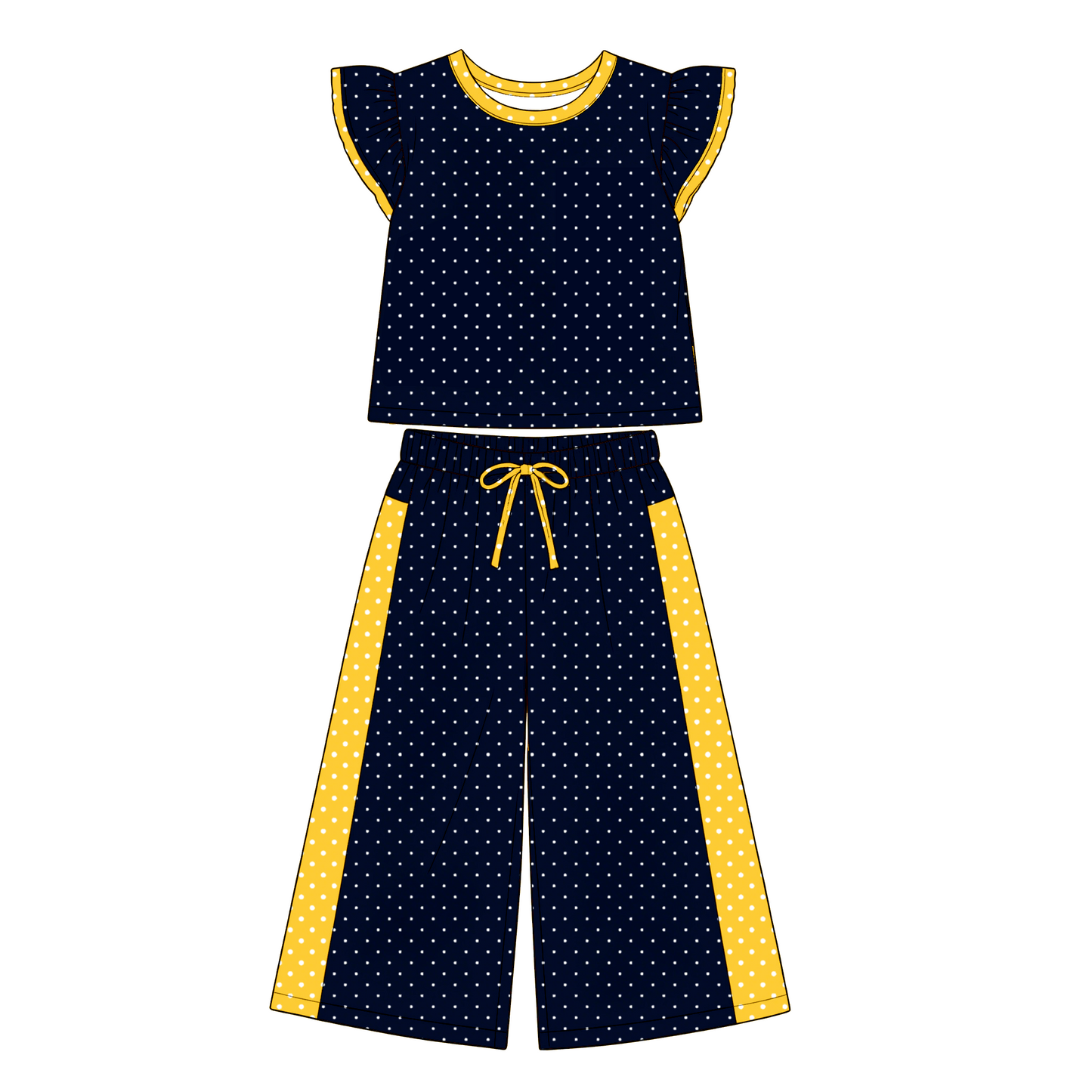 custom moq 5 mix size LHGNDN0102 Baby Girls Cute Polka Dot Print Flutter Sleeve Top Bell Bottom Flare Pants Team Outfit