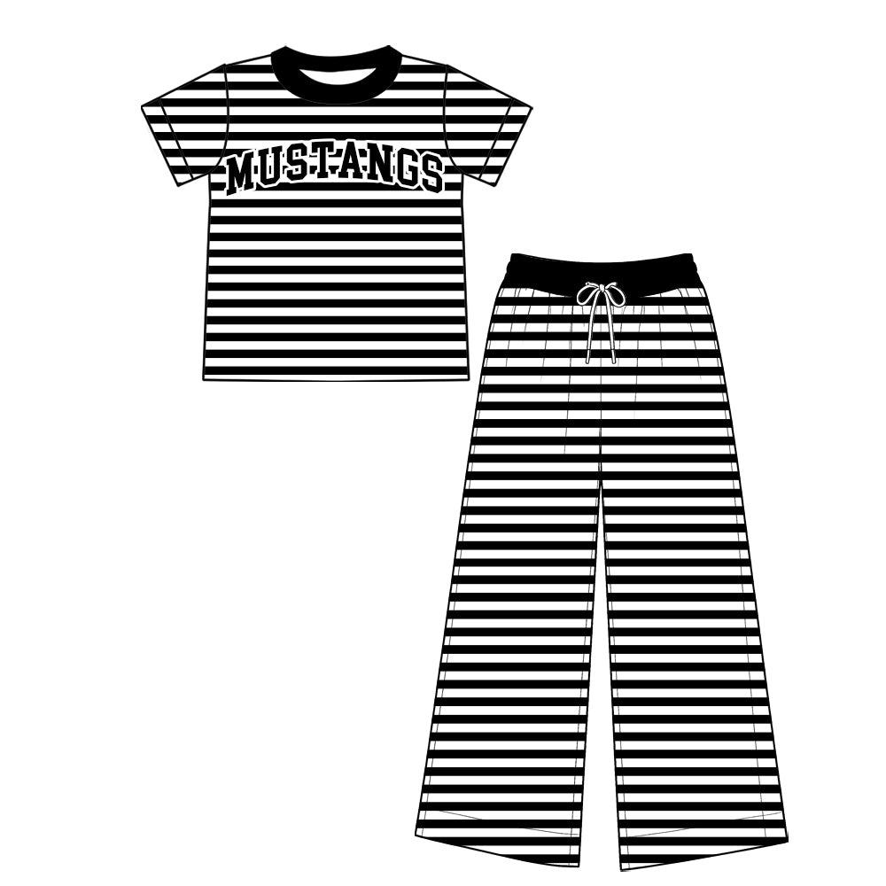custom moq 5 mix size TIJS01 Baby Kids Striped Print Short Sleeve Tee and Wide Leg Pants Set