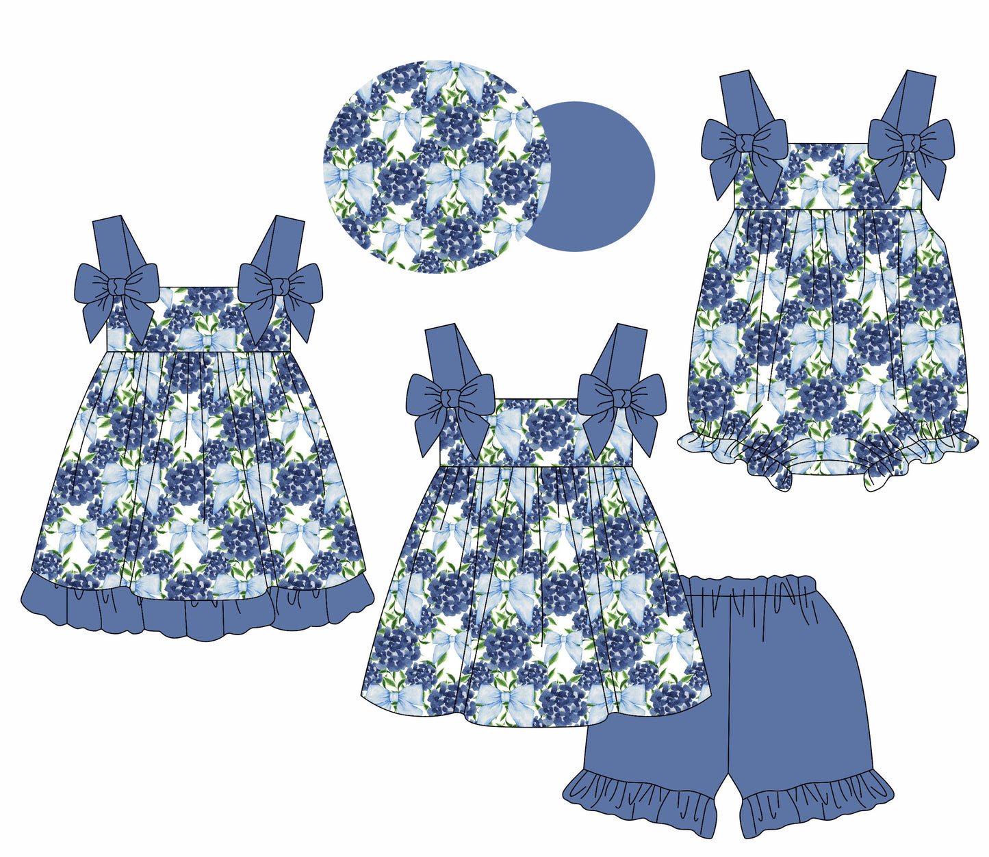 2.11 custom each style moq 5eta 4-6week Sibling Sisters floral baby girl short sleeve shorts sets and dress and rompers match family design