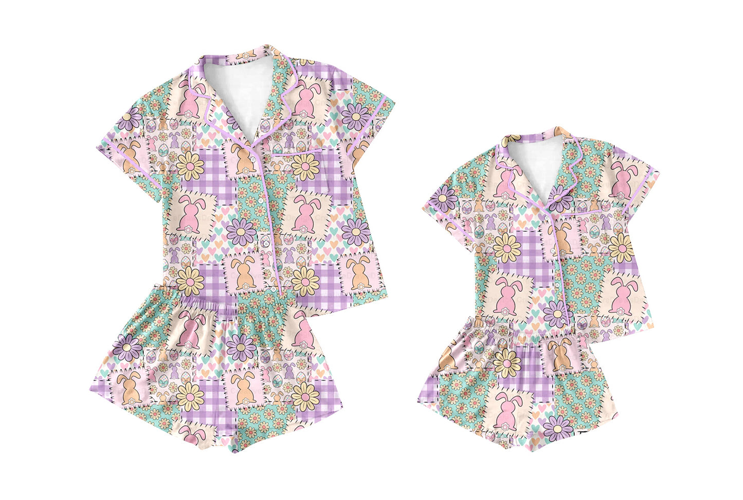 25.10.13 custom each style moq 5 eta 6-8week Sibling Sister bow bunny short sleeve shorts sets and adult set match design