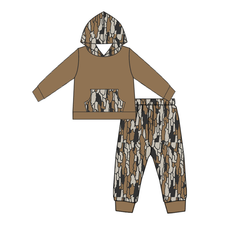 7.6 custom each style moq 5eta 4-6week camouflage hooded long sleeve pants baby boys sets