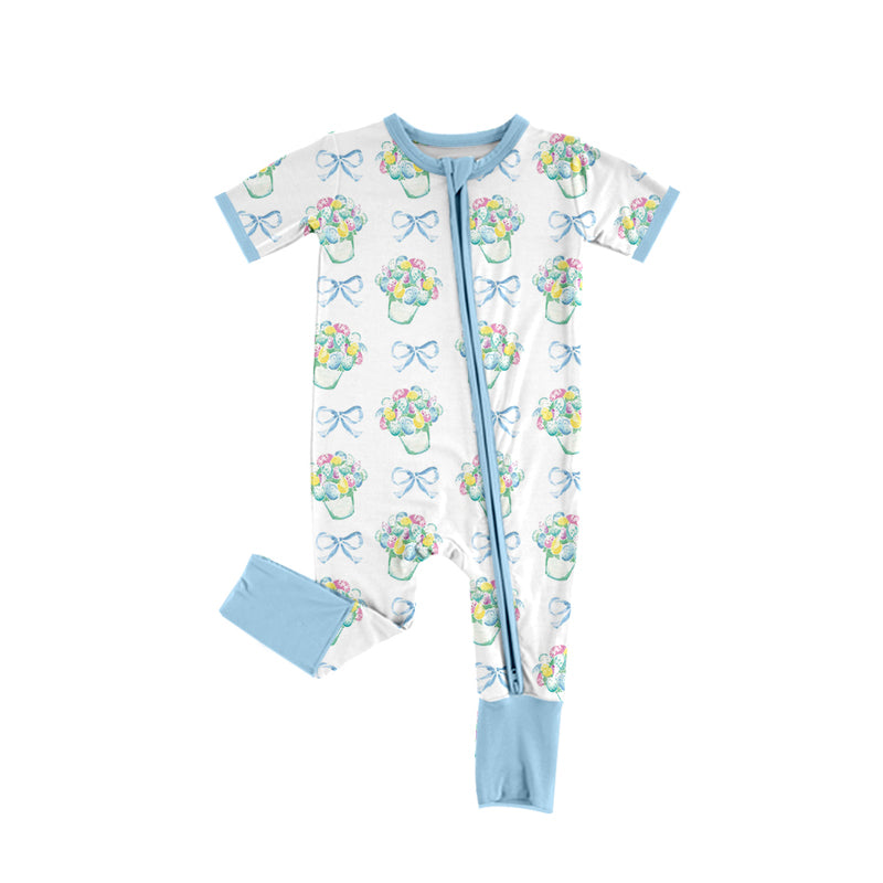 8.6 custom each style moq 5eta 4-6week Sibling Sister bow blue and white baby boys short sleeve sets and rompers match family design
