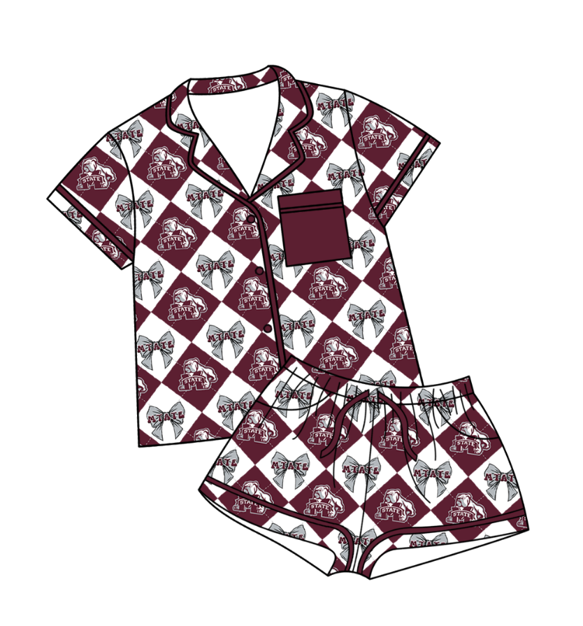 Custom moq 5 mix size Dark red Plaid Baby Pajamas Short-Sleeved Top And Shorts Team Outfit Comfortable Sleepwear for Infants