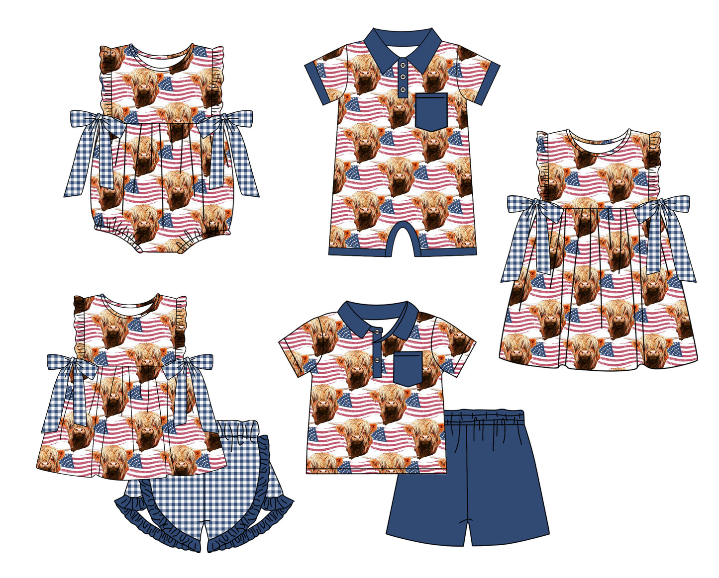 11.23 custom each style moq 5eta 4-6week Sibling Sister 4th of july alpine baby girl short sleeve shorts sets and sets 2 and girls romper and boy romper and dress match design